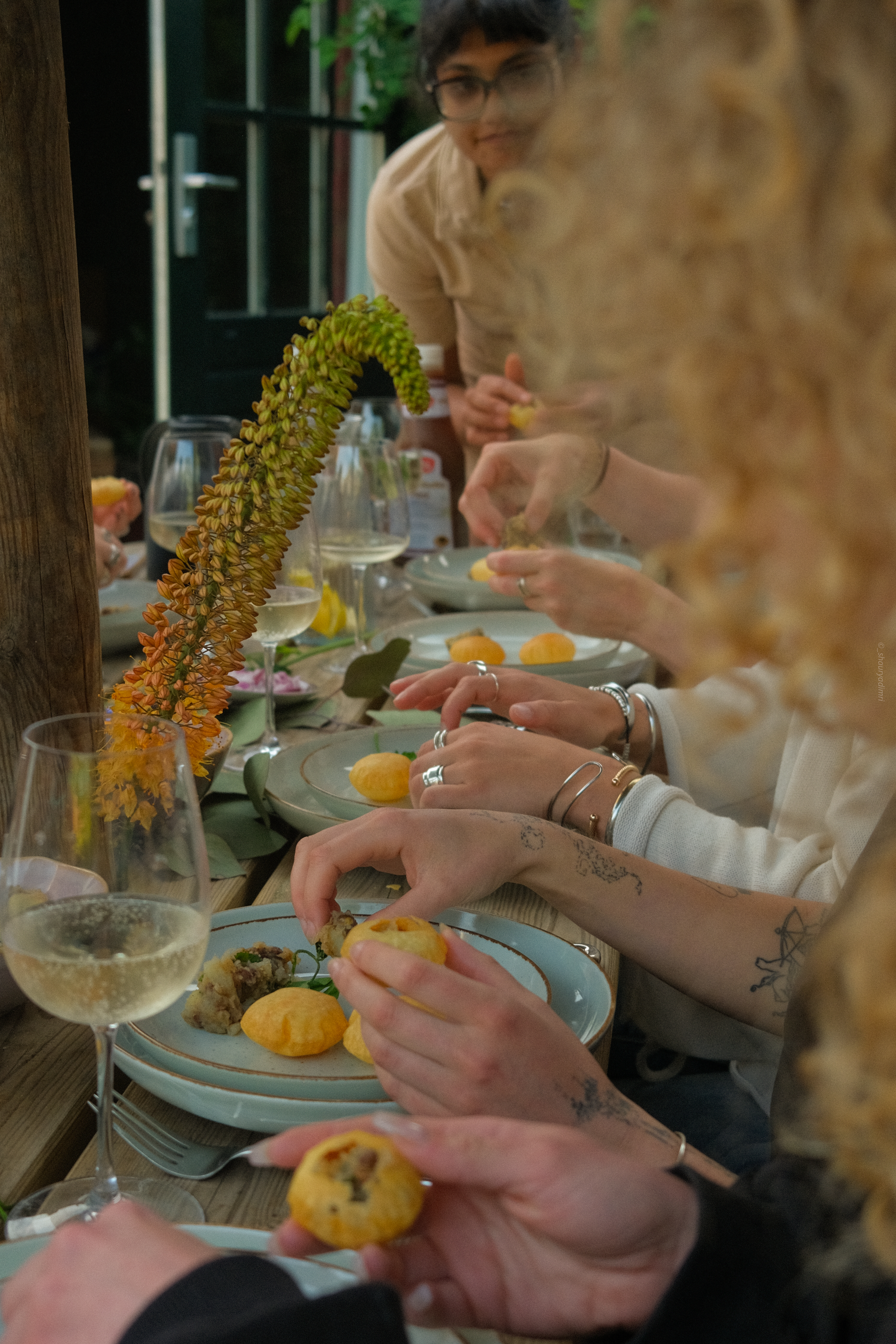 Shared dinner at the retreat table